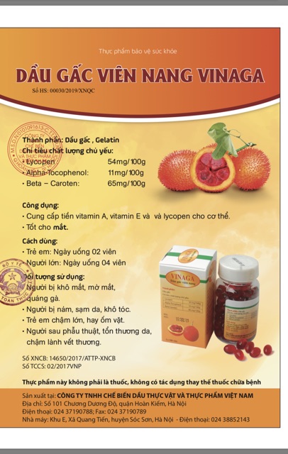 Dầu Gấc Vinaga DHA - Chai 100 viên
