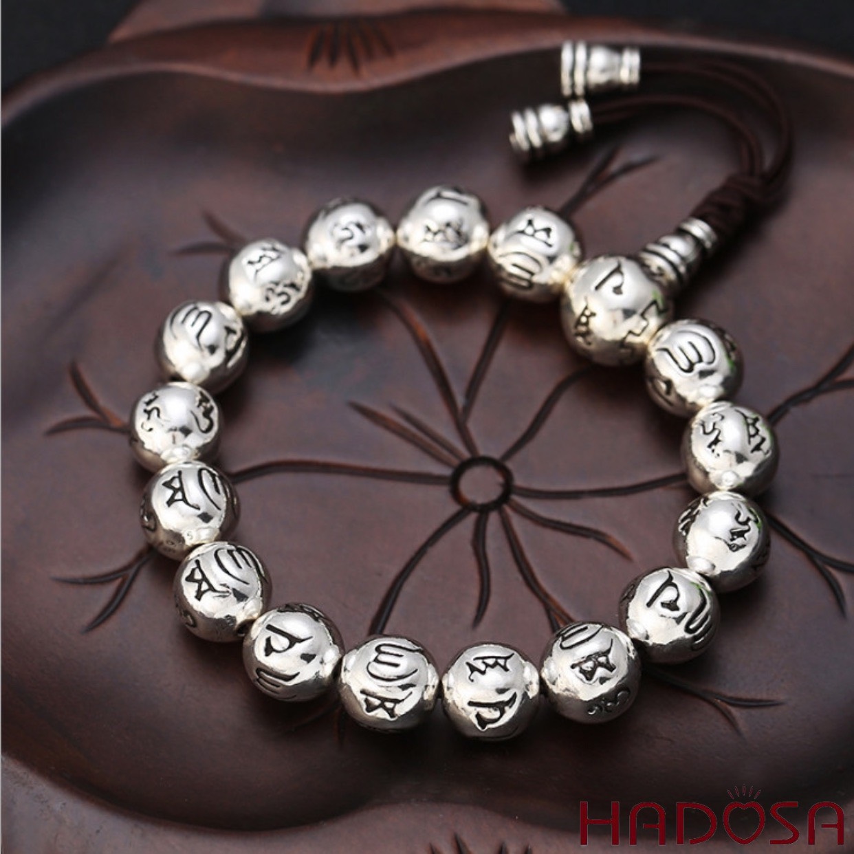 Om Mani thermal provided silver beads bracelet size 12mm