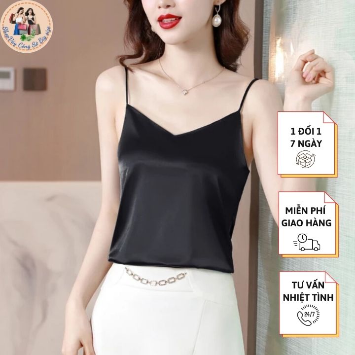 Áo hai dây lụa cổ tim mặc trong vest, blazer, áo lụa 2 dây có size chất lụa satin cao cấp mịn, mát