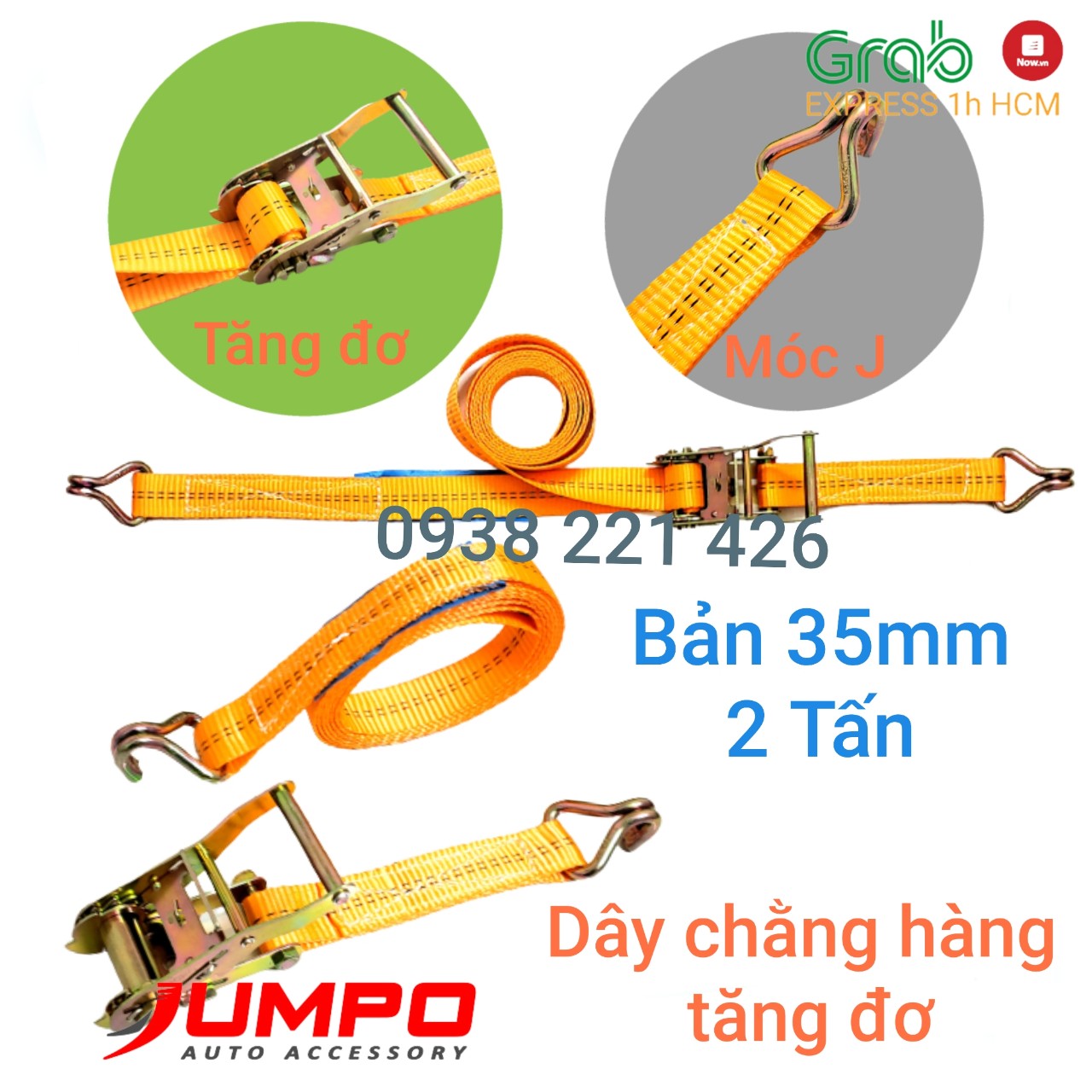 [HCM]Dây chằng hàng móc J 35mm 5 mét 2 tấn cam