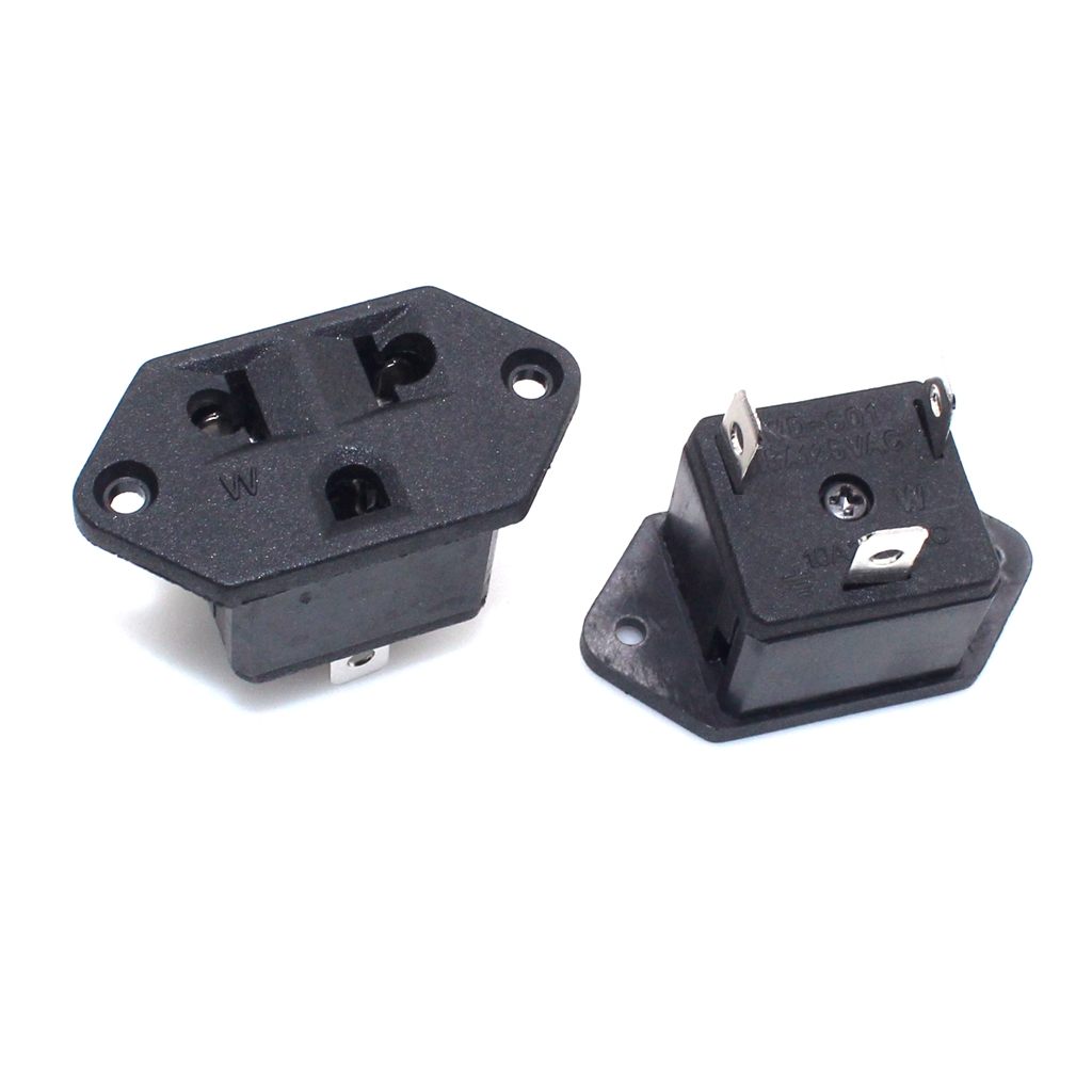 10 Cái/lốc Chúng Tôi Đế Gắn Bảng Ổ Cắm Đầu Nối Nguồn Công Nghiệp Ổ Cắm Cái AC Phích Cắm Điện Màu Đen 10A 250V