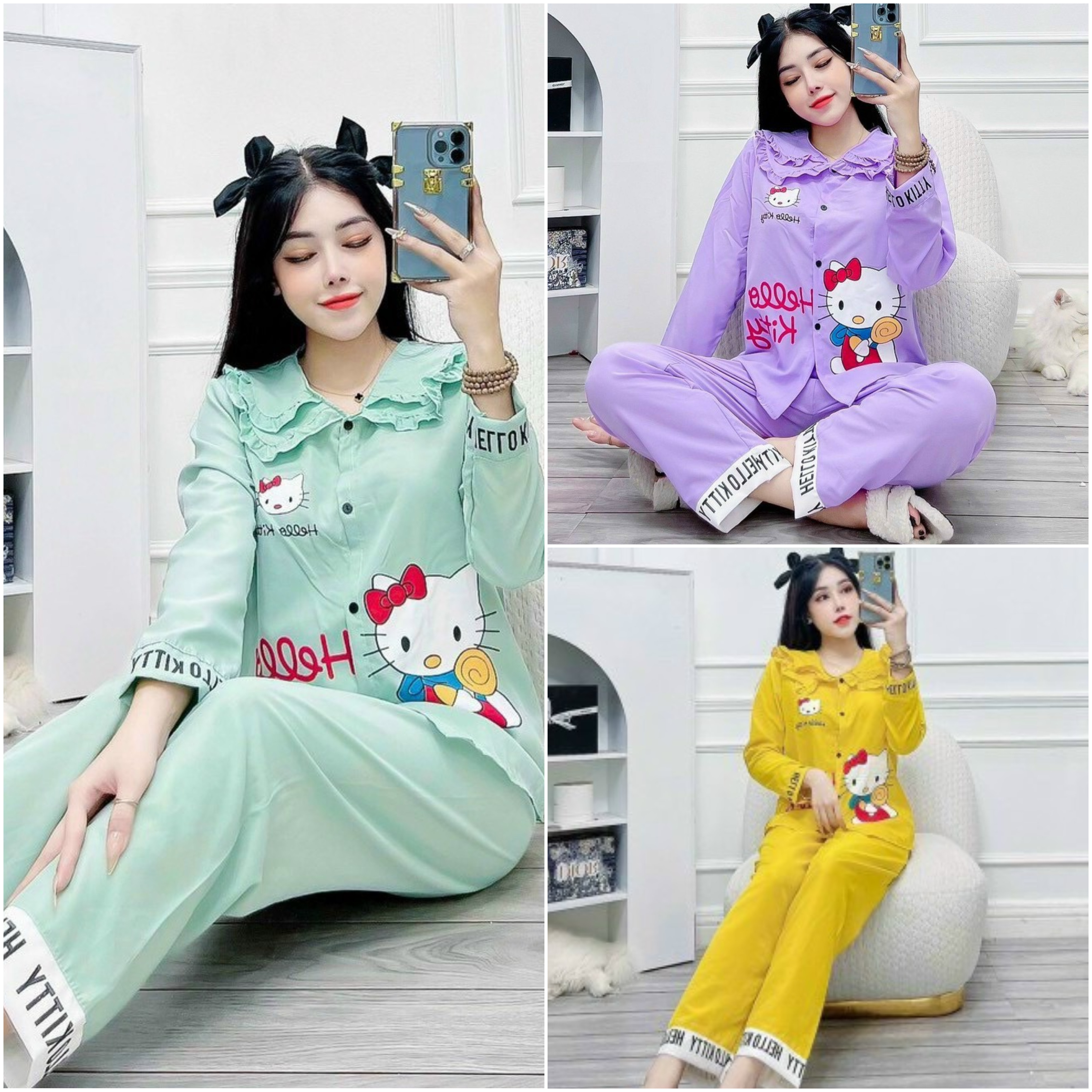 Đồ Bộ Pijama Kate Lụa 1 size từ 43kg đến 58kg tùy chiều cao