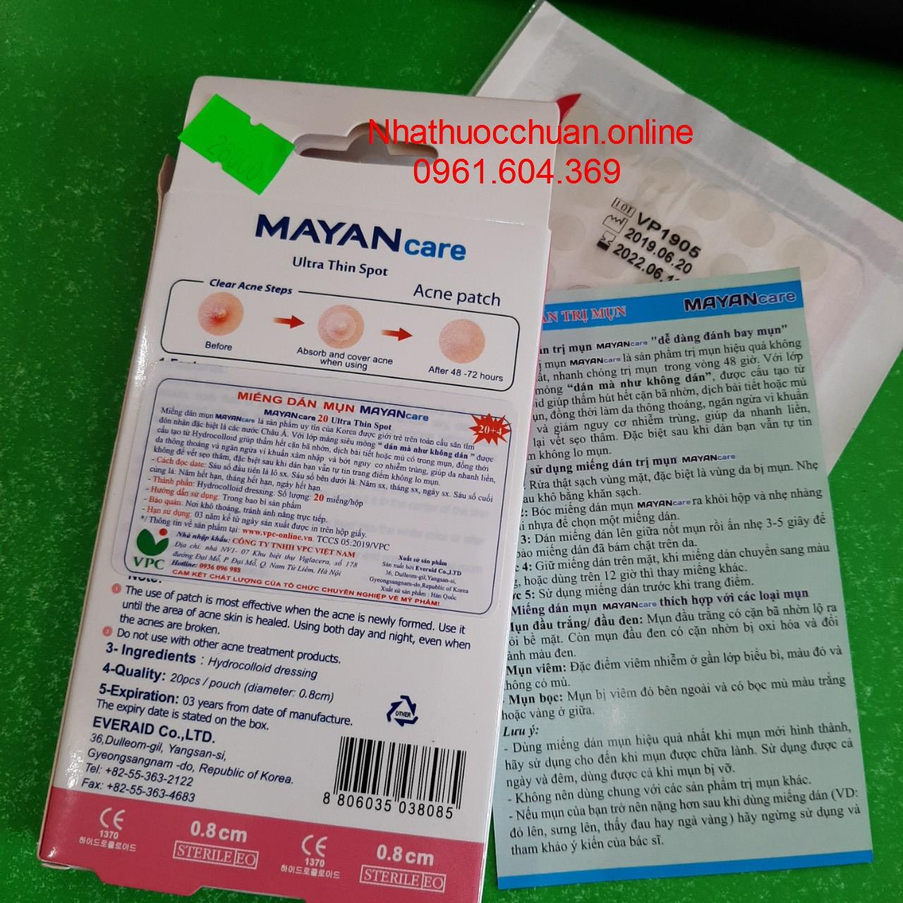 Miếng dán mụn Mayancare 0.8cm (20+4 miếng/hộp)