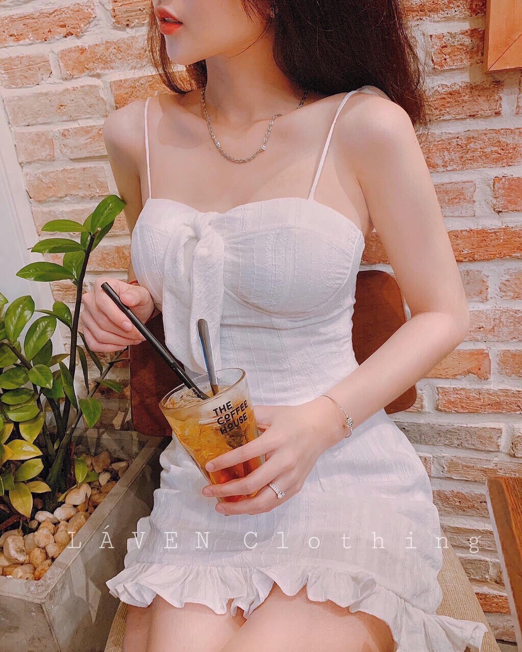 Đầm voan hai dây thắt nơ ngực phối đuôi bèo cute TTSA0140