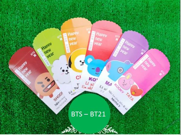 bao lì xì BTS BT21 1 xấp gồm 6 cái