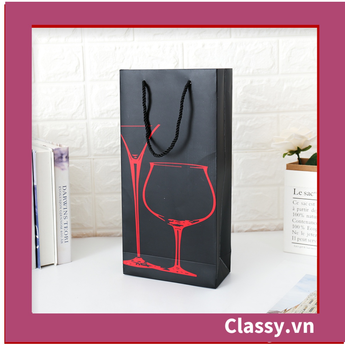 Classy Túi quà tặng, túi giấy quai xách đựng rượu vang các loại , bằng giấy đựng chai đơn hoặc đôi 750 ML Q1797