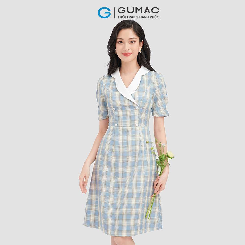 Đầm caro nút bọc thời trang GUMAC DC10055