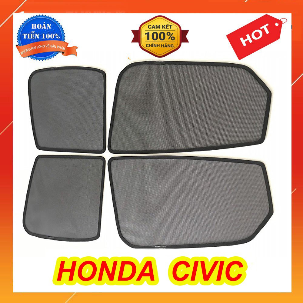 Rèm Che Nắng Nam Châm Xe Honda Civic 2019 2020 2021- Bộ 4 Tấm, Khung Rèm Tích Hợp Sẵn Nam Châm, Vừa Zin Cho Xe, Tháo Lắp Đơn Giản Che Nắng Hiệu Quả