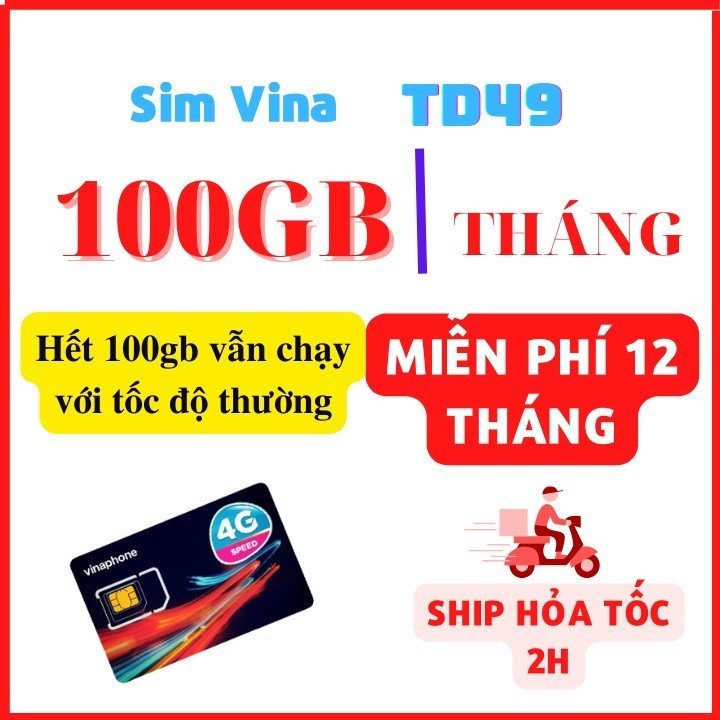Sim vina 4g 12td49 không giới hạn tốc độ truy cập - bảo hành 1 đổi 1 freeship - chưa kích hoạt.