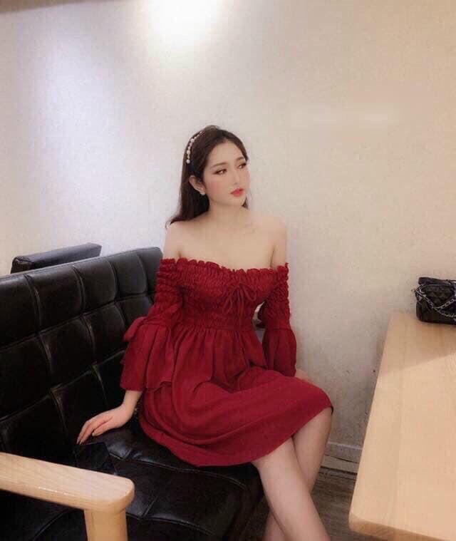 [HCM]Đầm trễ vai thắt nơ tay
