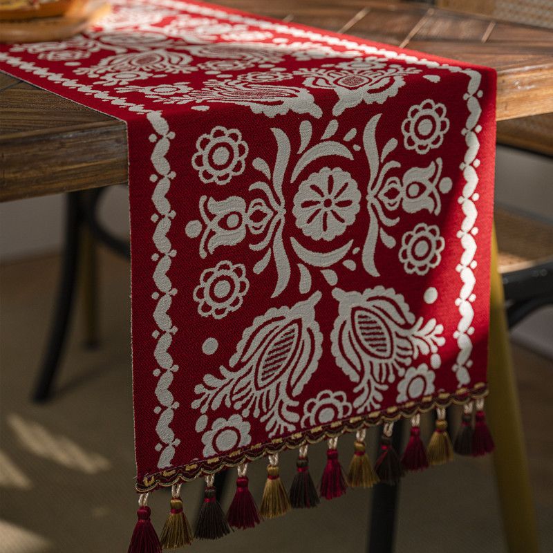 Table cloths & runners table runner năm mới 2023 cờ bàn phong cách quốc gia jacquard hình học màu đỏ lễ hội tua rua cờ bàn trà khăn bàn ăn bên tủ ngăn kéo