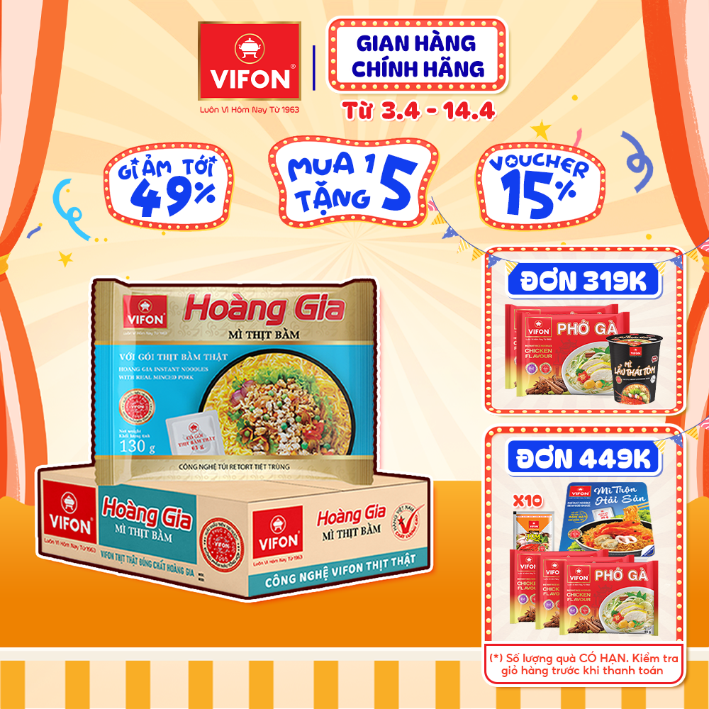 [MUA LÀ CÓ QUÀ] Set 5 gói/ Thùng 18 gói Mì Thịt Bằm Có Gói Thịt Bằm Thật Hoàng Gia VIFON 130gr