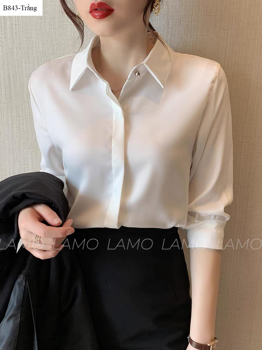 B843 ÁO SƠ MI LỤA NGỌC ĐÍNH NÚT NGỌC