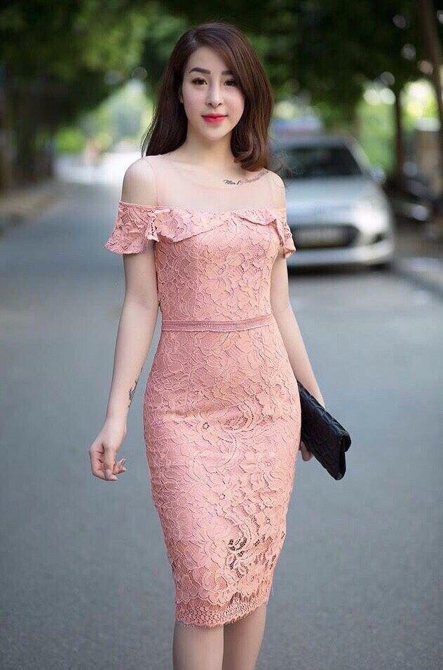 Đầm ôm ren cut out vai đô lưới V-D0KN17