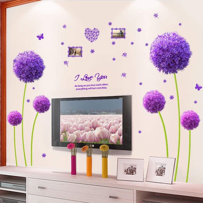 Decal dán tường tú cầu tím trang trí phòng khách, phòng ngủ(sẵn keo dán)