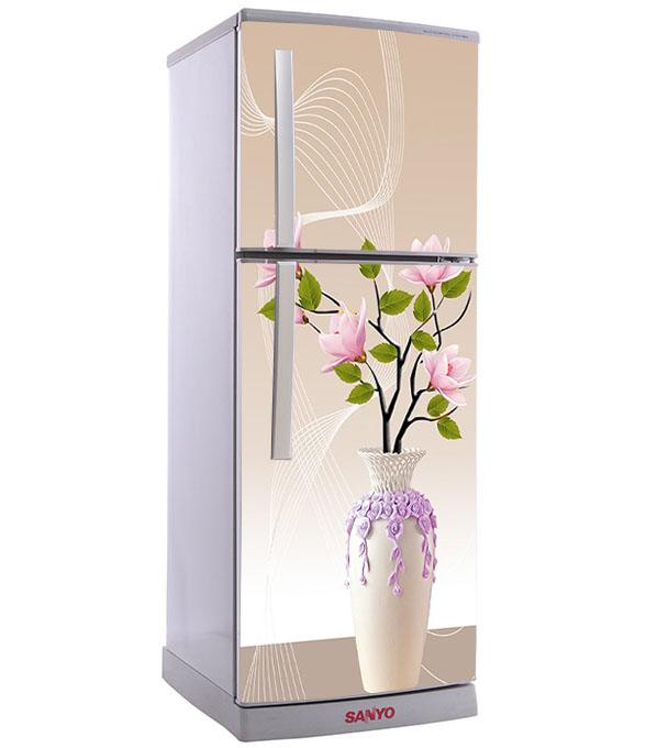 Decal, miếng dán trang trí tủ lạnh - Mẫu bình Hoa Mộc Lan
