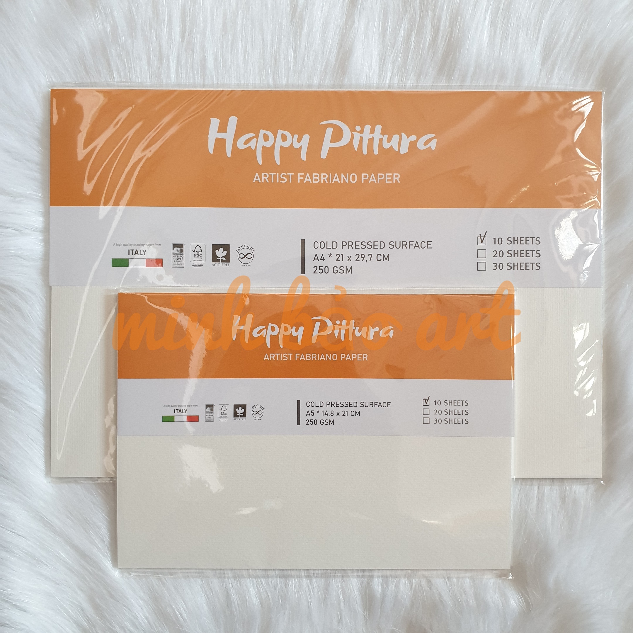 XẤP 10 TỜ GIẤY VẼ CAO CẤP HAPPY 250 GSM (NHẬP KHẨU TỪ Ý)