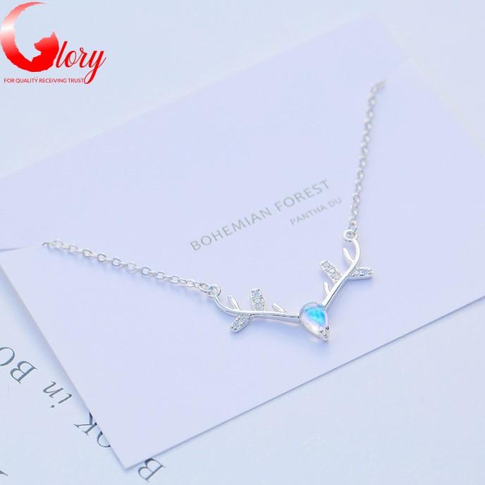 S925 Italian silver female necklaces with horns and sparkling blue stone beautiful high fashion for women G297538-4