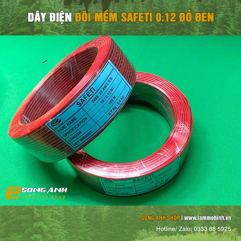 Dây điện đôi mềm safeti 0.12 màu đỏ đen