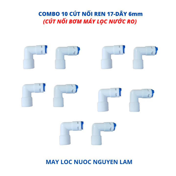(HCM) Combo 2 Cút Nối Nhanh Ren 17 - Dây 6mm (Cút Góc Nối Bơm Máy Lọc Nước RO)