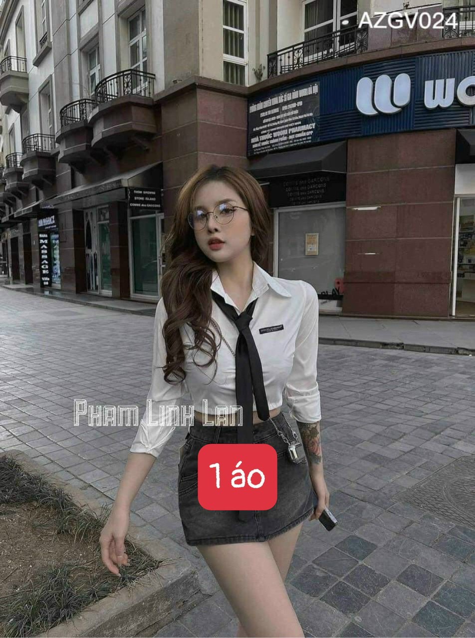 Áo croptop sơ mi voan phối cavat thanh lịch kxak0073