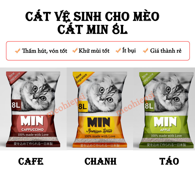 CÁT MIN 8L - Cát vệ sinh cho mèo Min 8L - cát vệ sinh cho mèo khử mùi, vón cục tốt