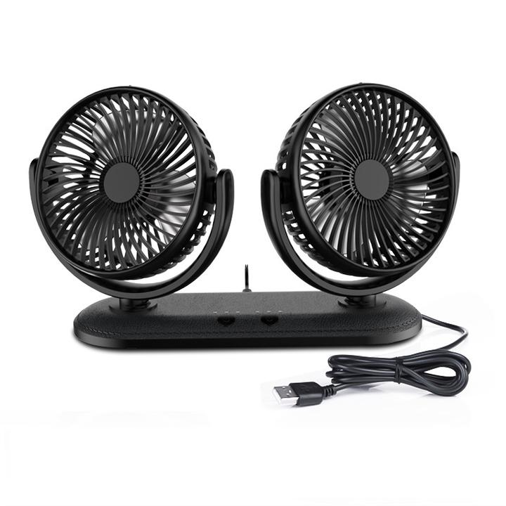 Quạt máy đôi mini, quạt làm mát không khí, quạt điều hòa, quạt điện xoay 360 độ trên ô tô, xe hơi, bàn làm việc/Tích hợp 3 chế độ quạt mát công suất 12W (Màu đen)