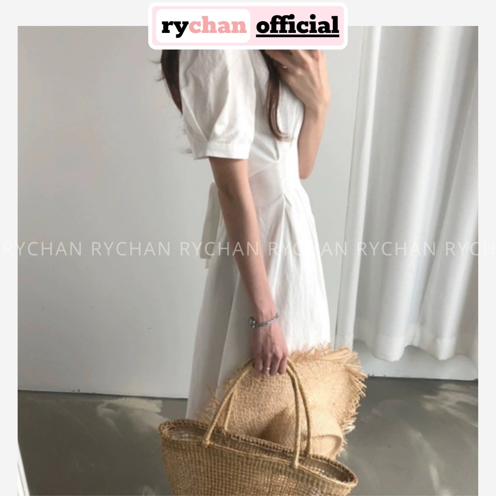 Đầm Xòe Midi Tay Phồng Cột Eo 2 Màu Đơn Giản  - DX0069