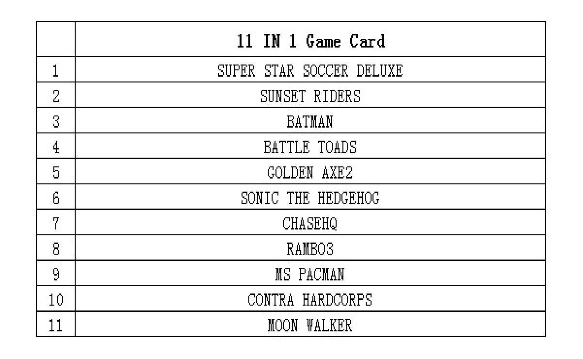 Băng game 11 in 1 trò chơi cho máy SEGA 16 bit