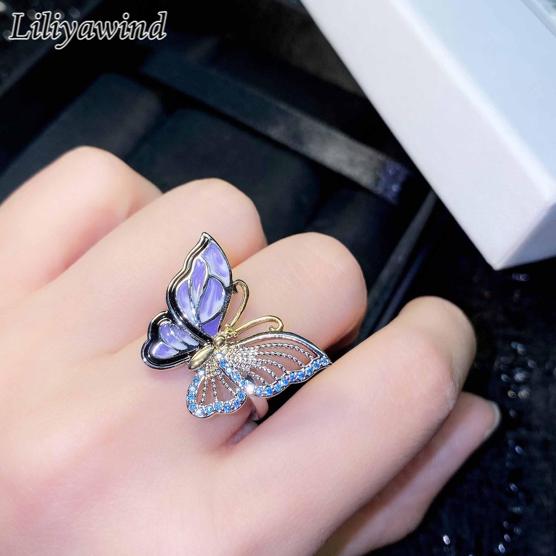Liliya Hollow Diamond Enamel Butterfly Ring for Women Suitable for Parties