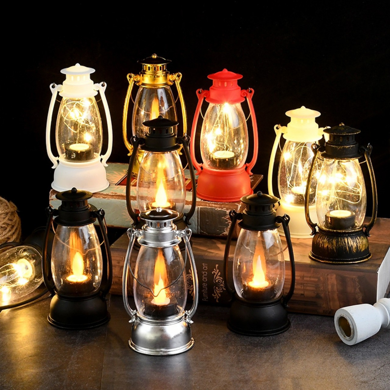 Đèn Bão Phong Cách Vintage Dùng Pin (Tặng Kèm) - Đèn Led Trang Trí Đèn Dầu Có Quai Xách Giả Cổ