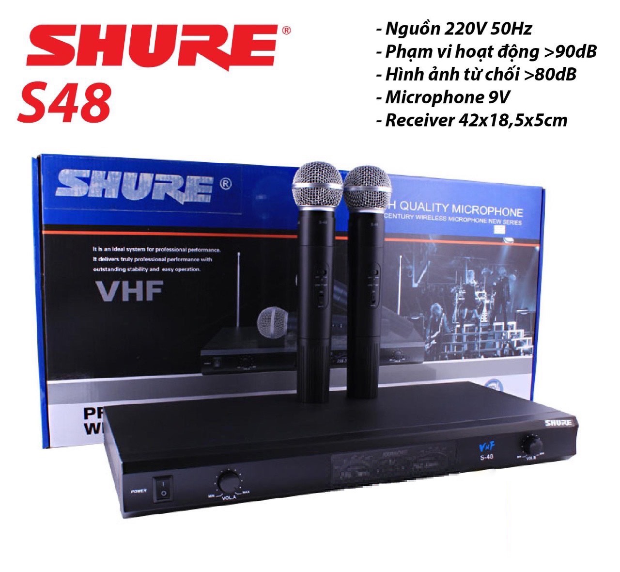 Micro karaoke không dây shure vhf-s48