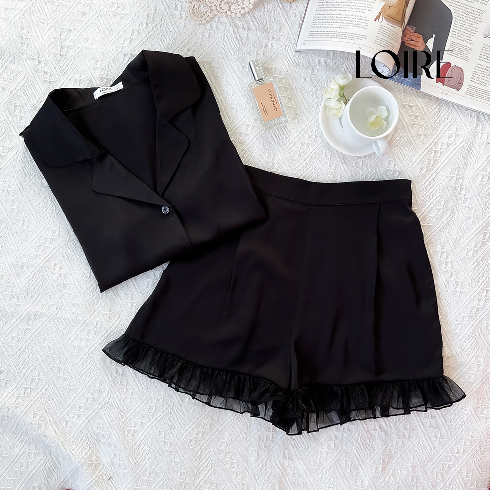 Bộ Pijama Lụa Phối Voan Loirechic PCC08