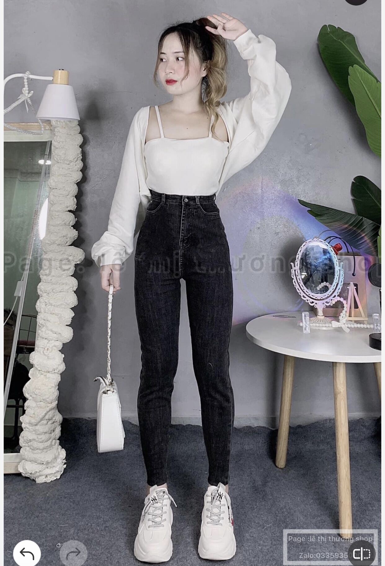 Set Jeans dài lưng cao+ set 2 món áo khoác