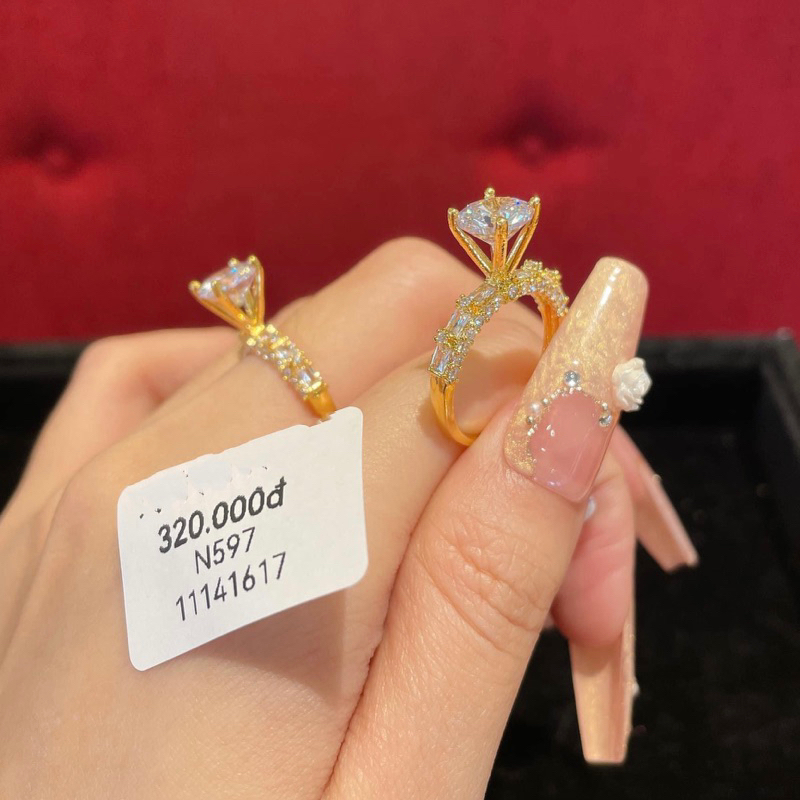 Nhẫn hột cao mạ vàng vành đá bagguet mạ vàng Kami N150