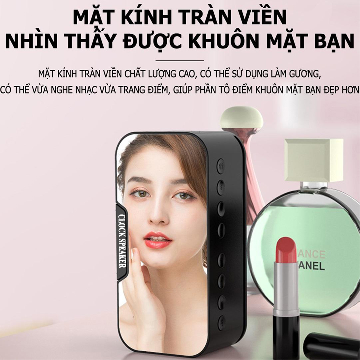 Loa không dây D88 tích hợp đo nhiệt độ phòng, loa kiêm giá đỡ điện thoại, đồng hồ báo thức, loa bluetooth 5.0, loa mini âm thanh hifi