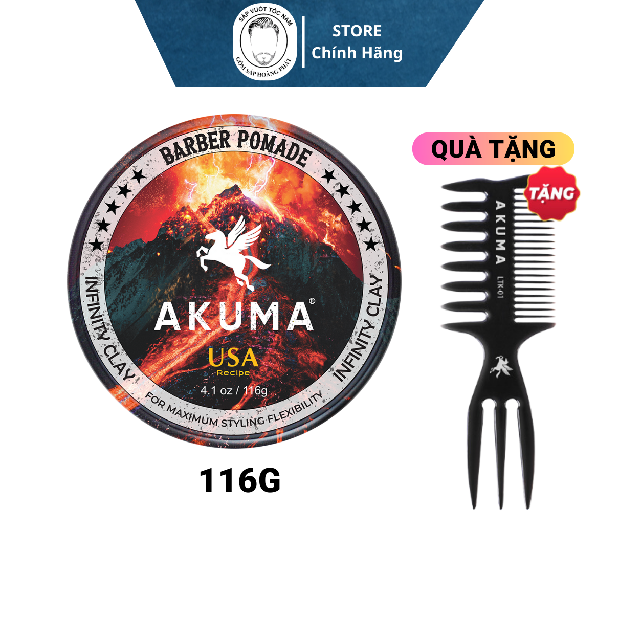 Sáp Vuốt Tóc Nam AKUMA INFINITY CLAY - Tặng Lược