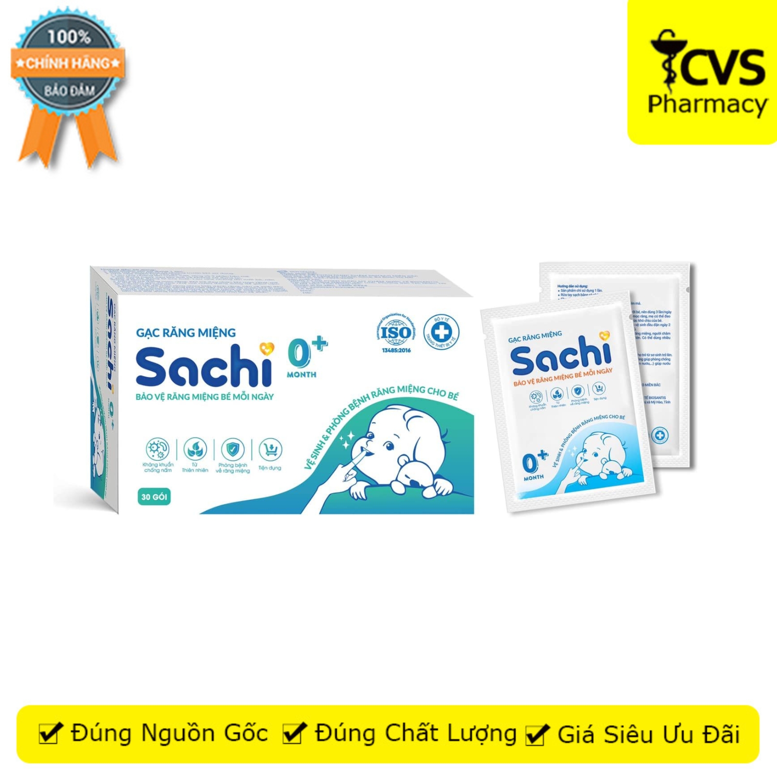 Gạc răng miệng Sachi 0+ làm sạch nướu, lưỡi, răng miệng (hộp 30 gói) - CVS Pharmacy