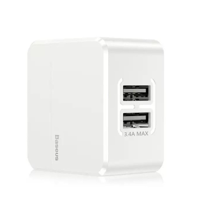 Củ sạc 3.4A Baseus Mini Square Dual-U chuôi dẹt 2 cổng USB cao cấp cho Smartphone