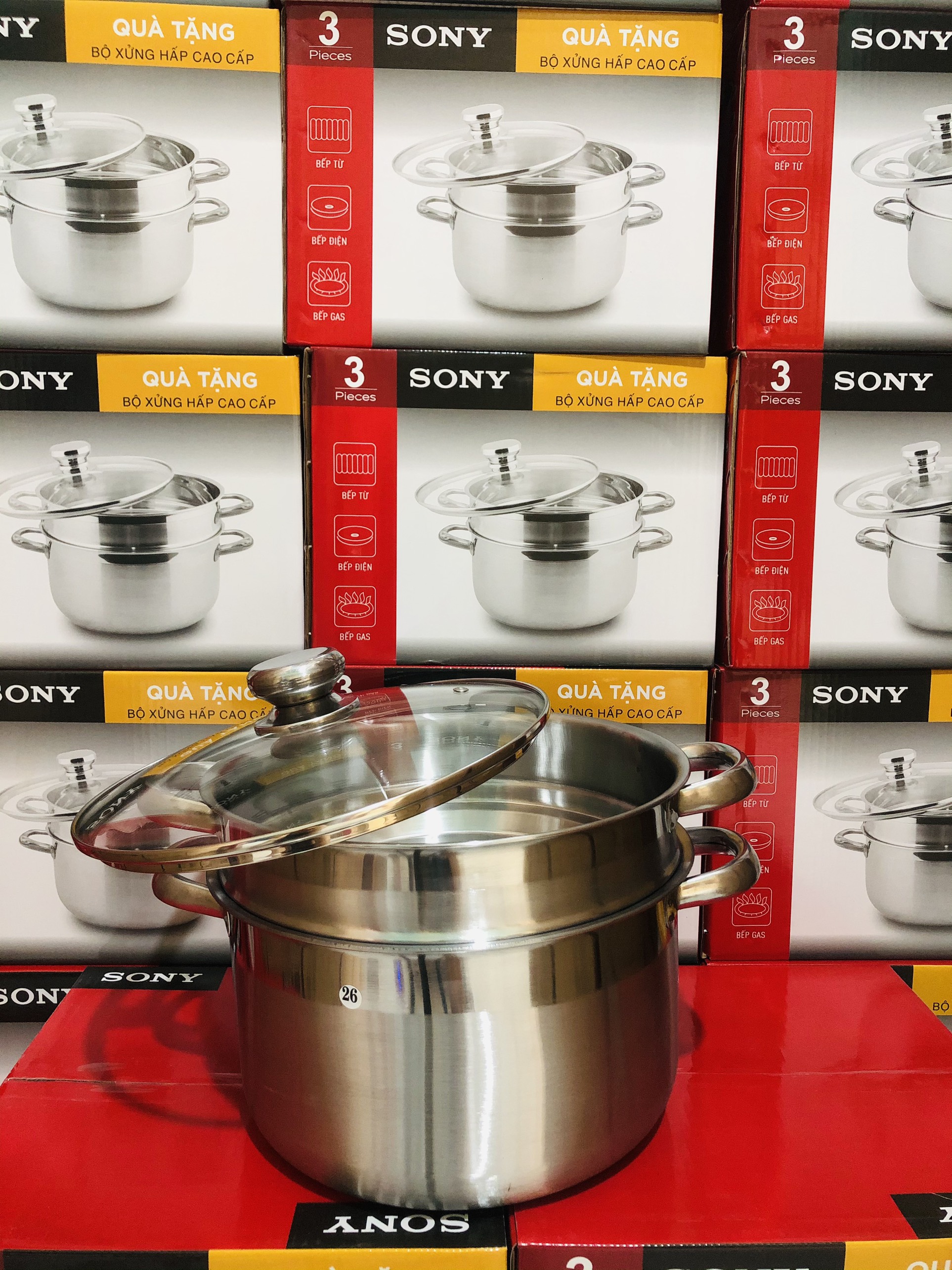 Bộ Xửng Hấp Sony 26cm - sử dụng được cả bếp từ
