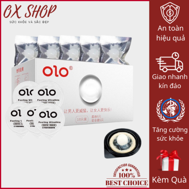 Bao cao su OLO 0.01 trắng siêu mỏng, nhiều gel bôi trơn, bi tăng kích thước 1.5cm - Hộp 05 bao + 05 bi silicon nhập khẩu