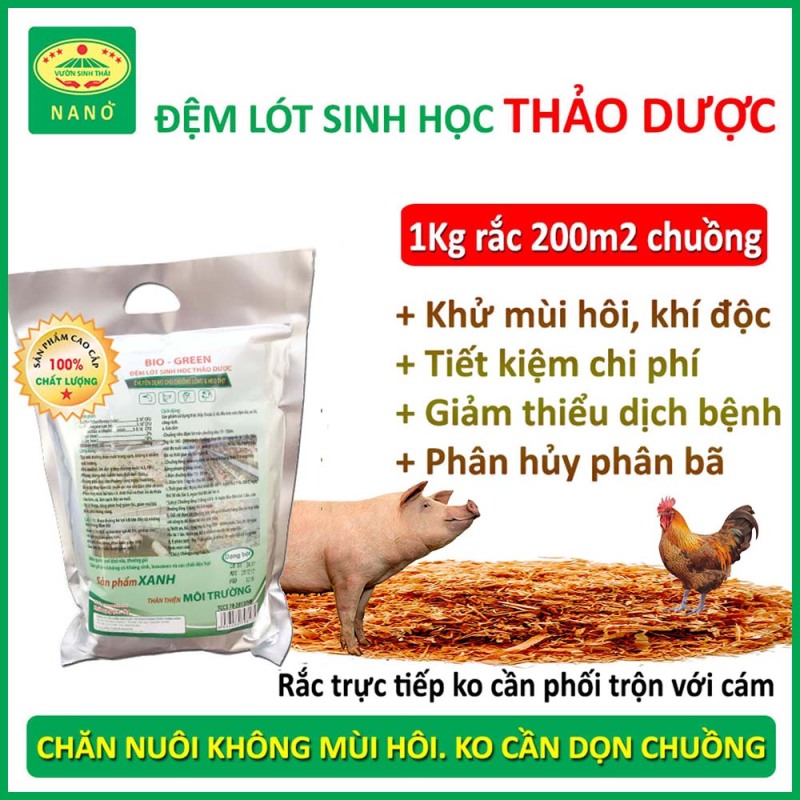 Men rắc chuồng khử mùi hôi - Đệm lót sinh học thảo dược - Chăn Nuôi không cần dọn chuồng - 1kg men rắc tối đa 200m2 nền - 100% vi sinh thảo dược, lên men tự nhiên - BIOGREEN