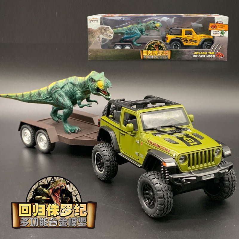Mô hình xe jeep wrangler 1941 edition + khủng long 1:24 miniauto