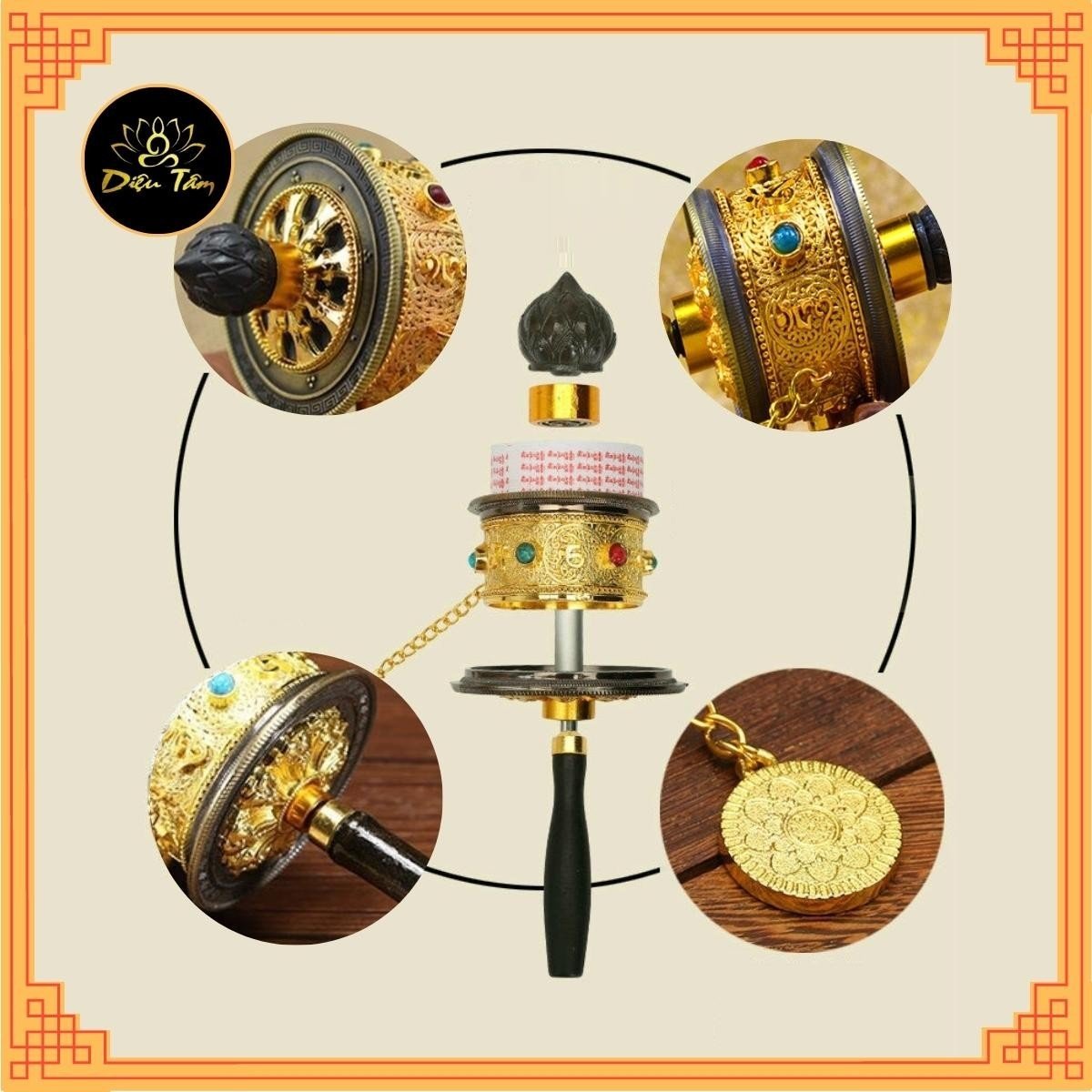 Kinh Luân cầm tay Om Mani Padme Hum - Bánh xe Mani Kinh Luân Tây Tạng cầu bình an, tài lộc