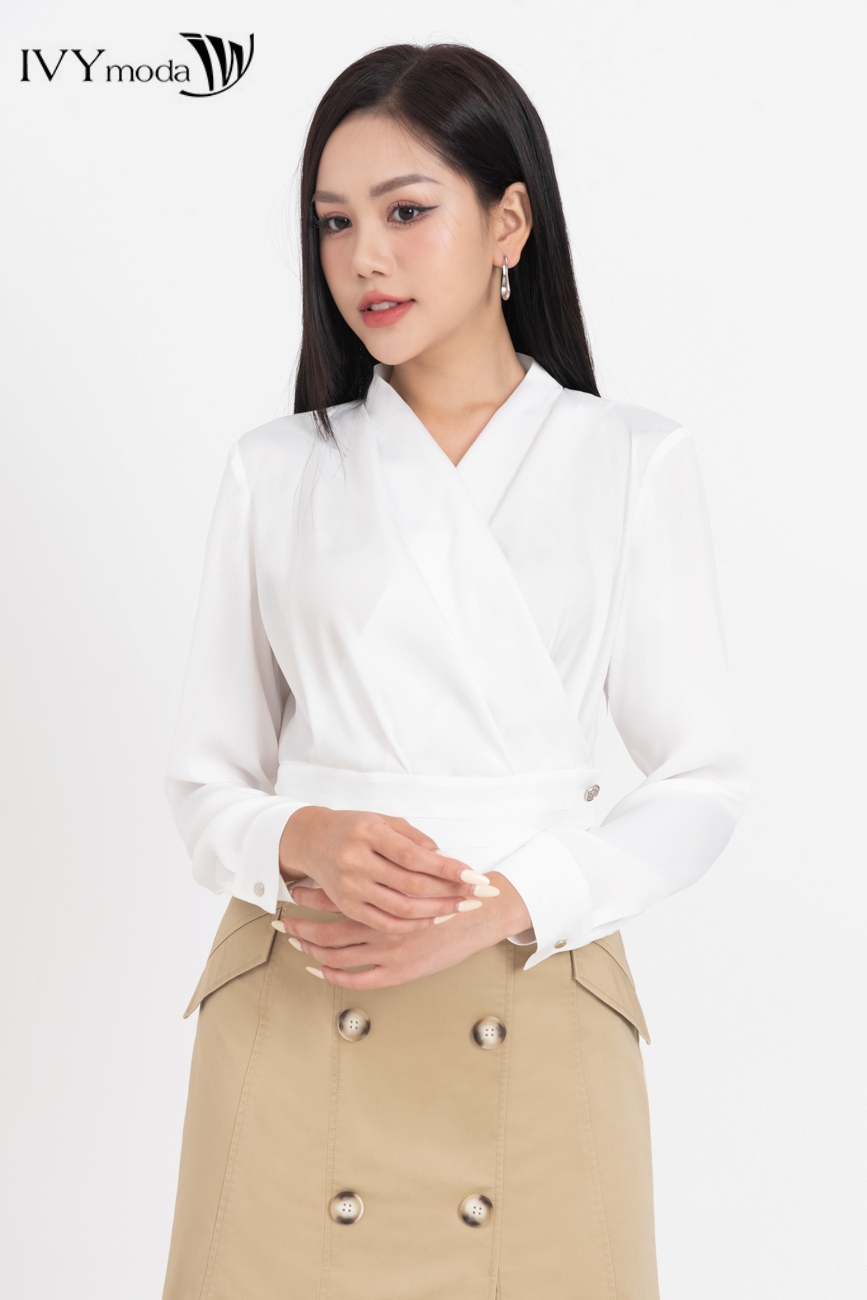 Áo sơ mi cổ v đắp chéo ivy moda ms 17b9561