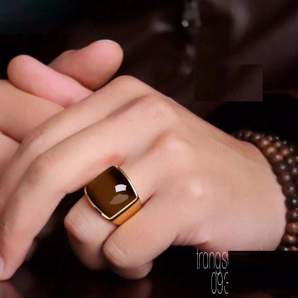 Nhẫn đá mắt hổ titan mạ vàng 24k