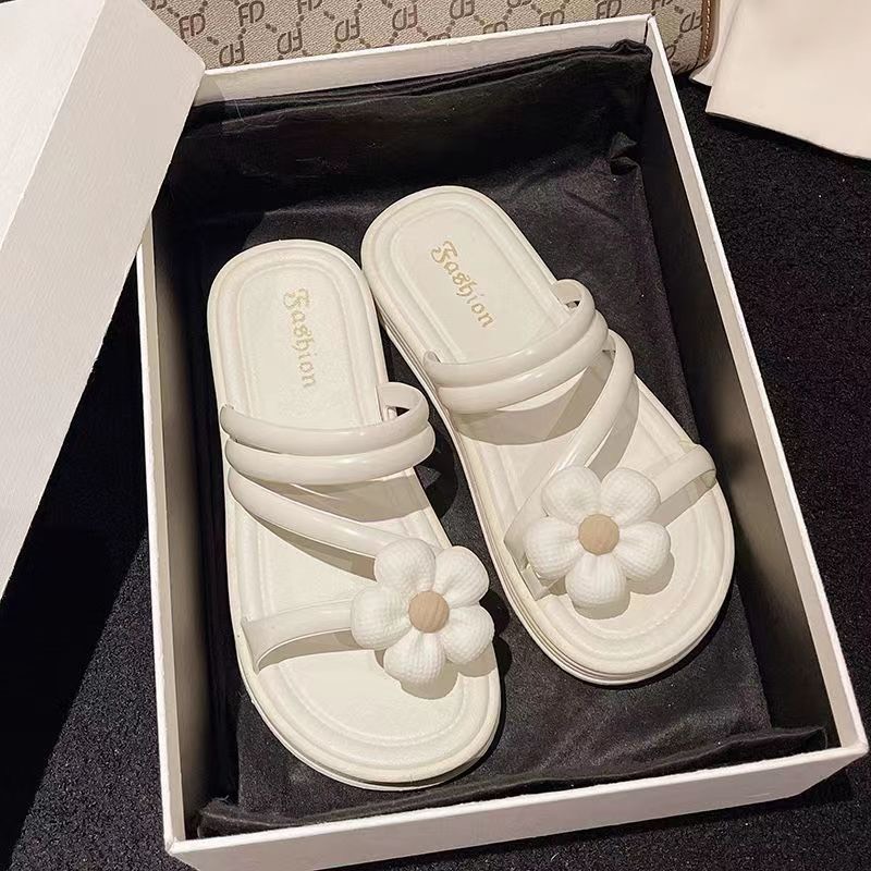 Dép đi biển gắn hoa cúc thời trang, dép quai ngang dây mảnh nữ 3TDEP