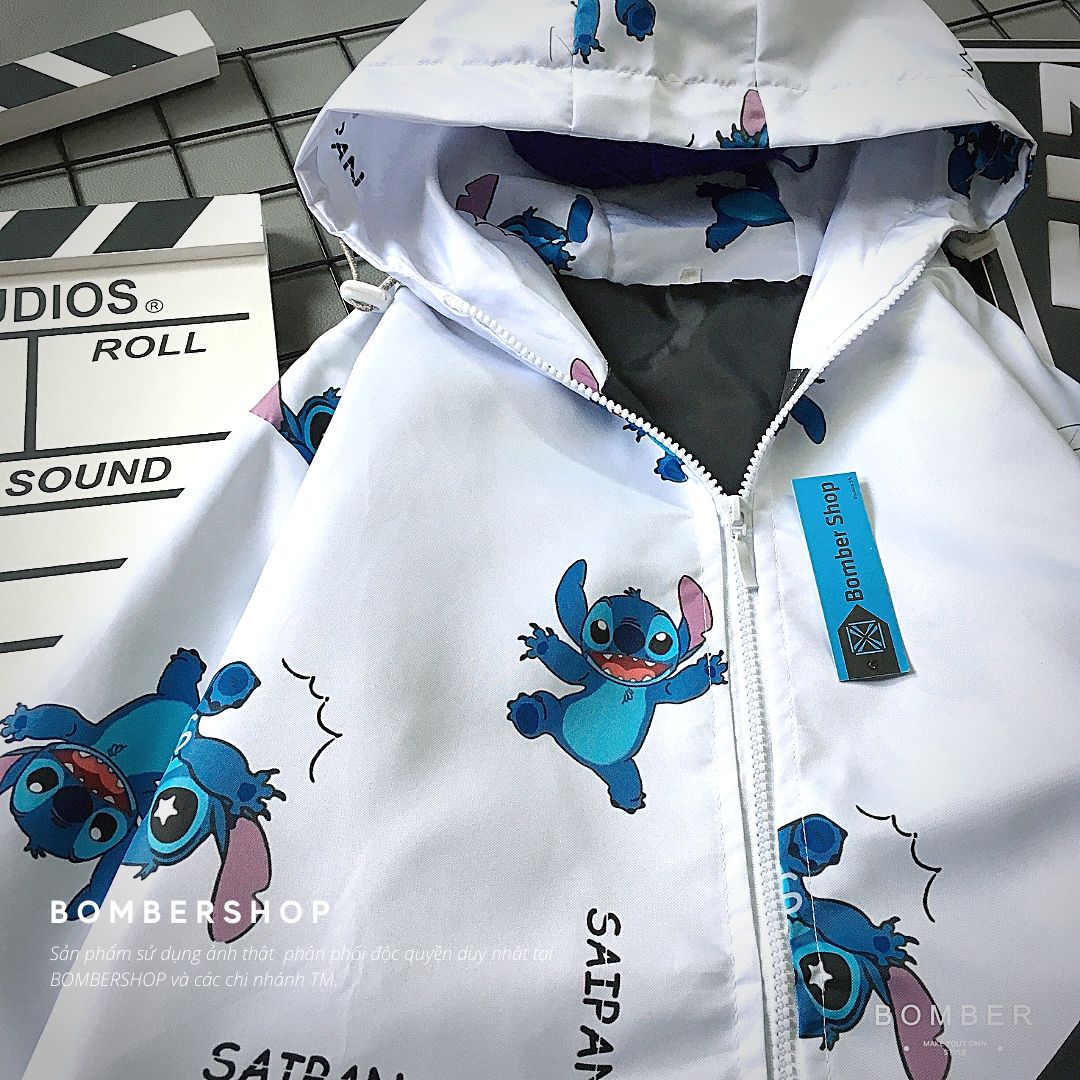 [Ảnh + video thật] Áo khoác dù họa tiết full 3D Cartoon Stitch