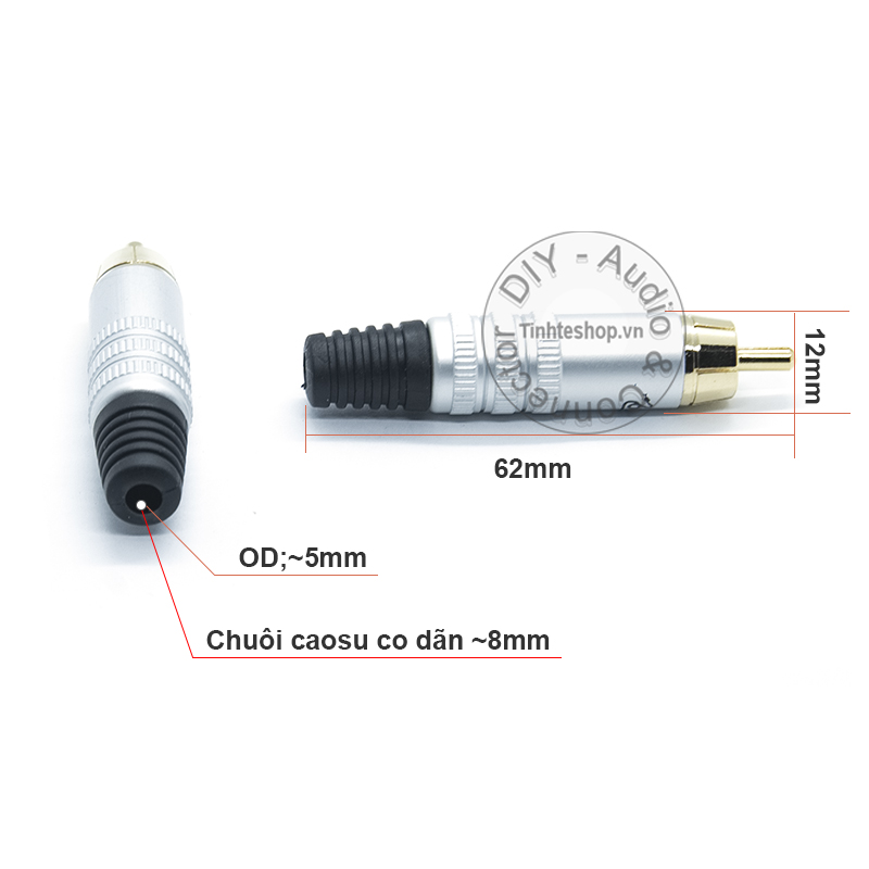 2 chiếc - Đầu jack hàn dây cáp AV Audio Video Coaxial Goldsnake gold 24K chuôi cao su co dãn