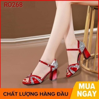 Giày cao gót nữ đẹp đế vuông 7 phân màu đỏ xám hàng hiệu rosata ro268 thumbnail